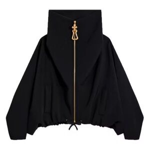 Women’s Black Oversized cocoon silhouette Jacket Gold Zip-Front Size L NWT